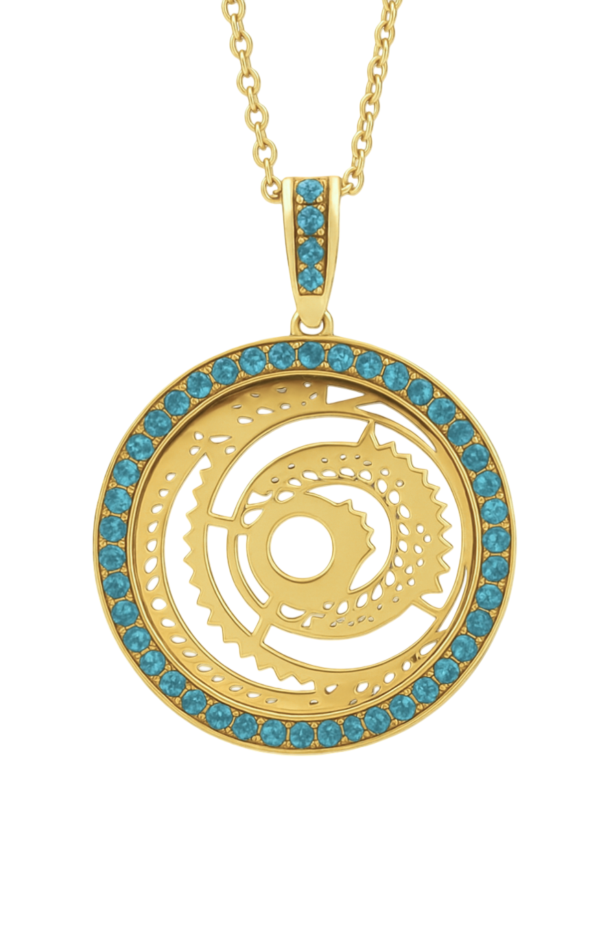 Blue Tourmaline Rising Sun Pendant
