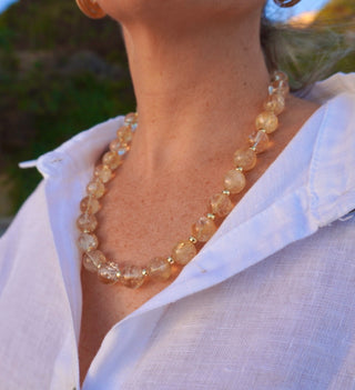 Citrine Beaded Necklace with gold-filled rondelles