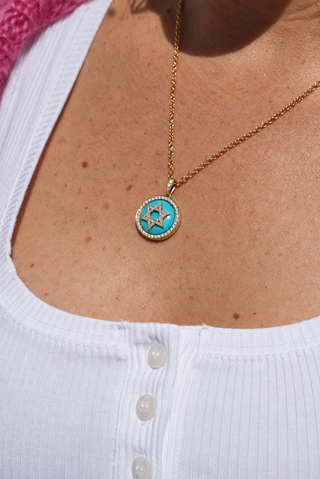 Magen David Pendant in 18k gold with turquoise and diamonds