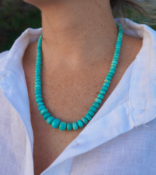 Mongolian Natural Turquoise Necklace, graduated beads