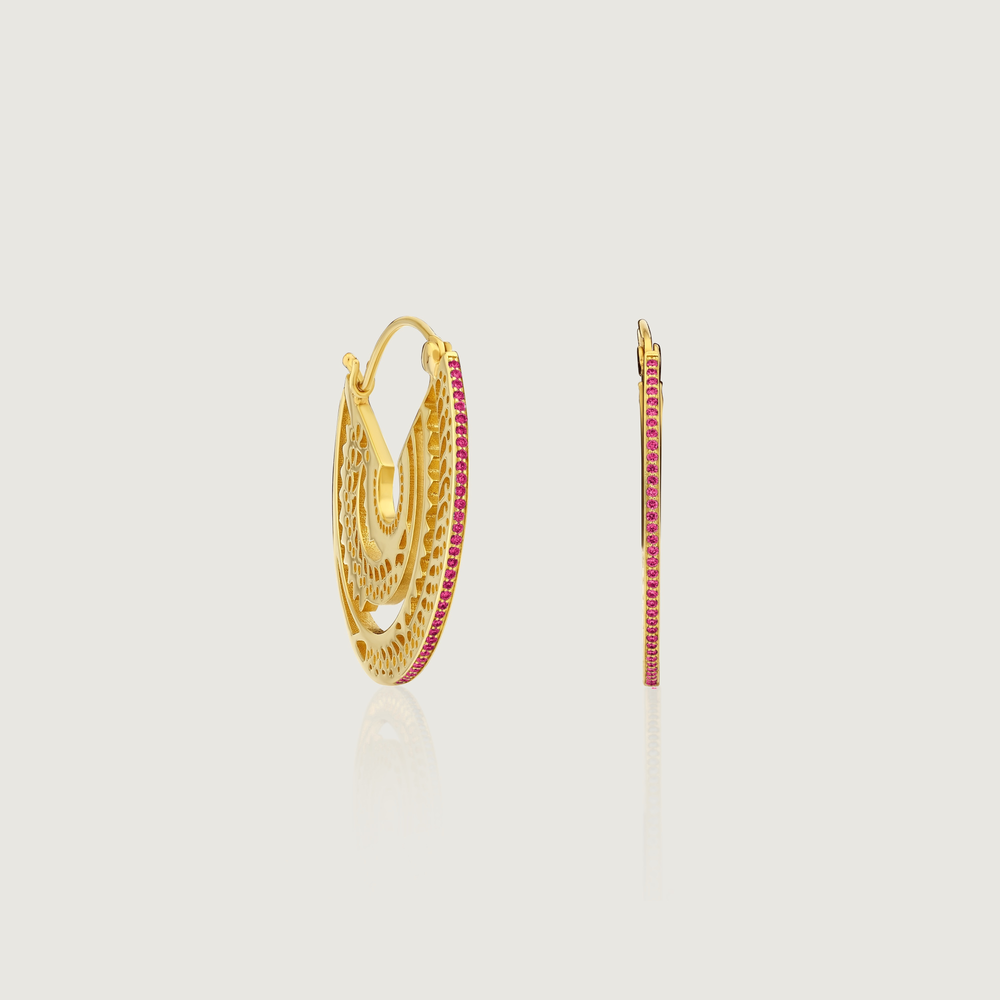 Red Tourmaline Rising Sun Hoops