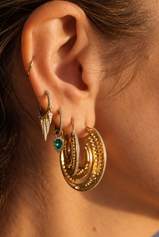 Rising Sun Hoops in 18k gold with diamonds