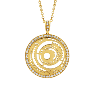 Rising Sun Pendant in 18k gold with diamond halo